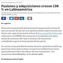 Fusiones y adquisiciones crecen 126 % en Latinoamrica